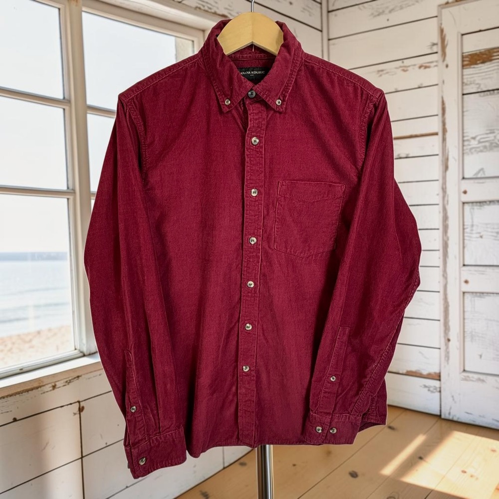 Corduroy Button Down Shirt Banana Republic S Burgundy Red 100% Cotton Slim Fit